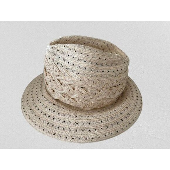 VINTAGE KOKIN NEW YORK Fedora HAT Woven Straw Natural Color